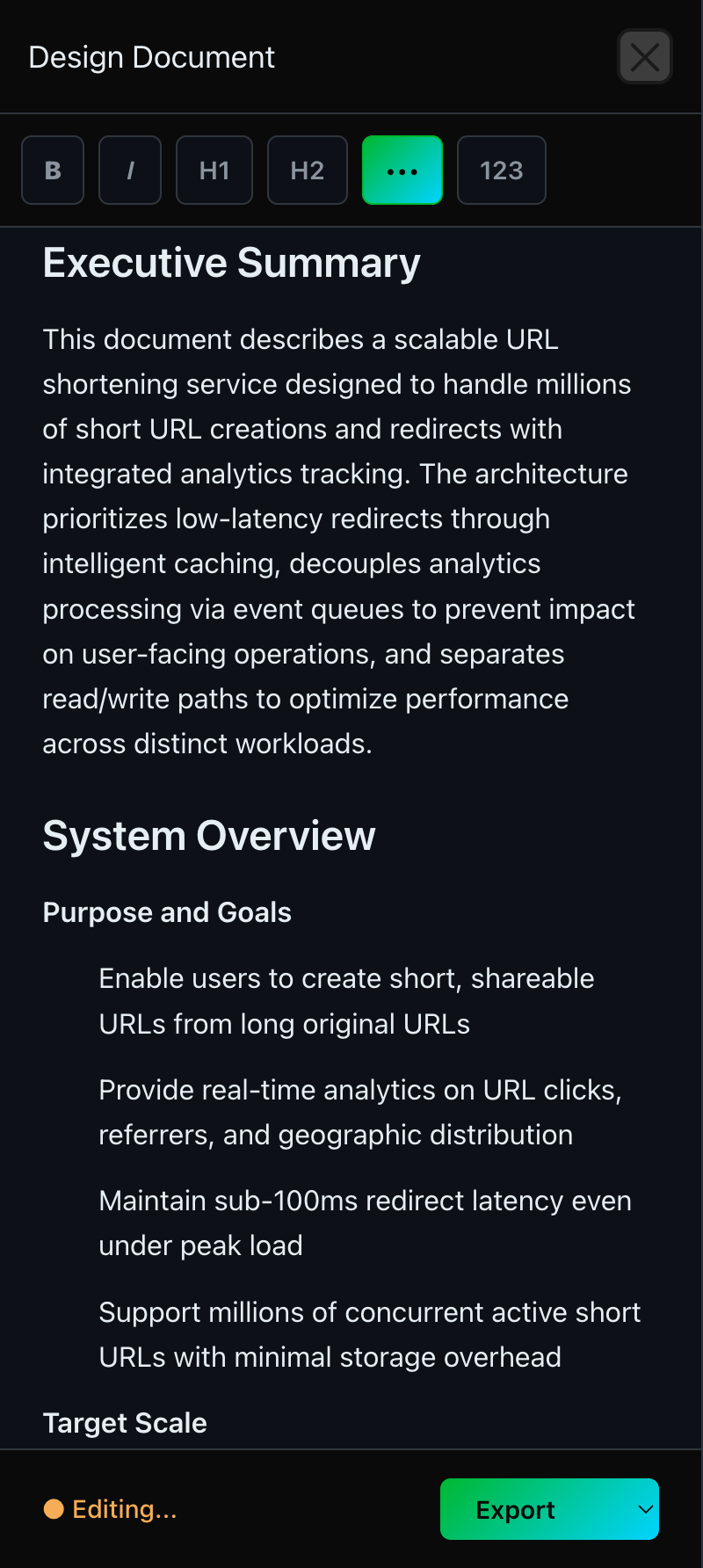 Executive Summary and System Overview sections