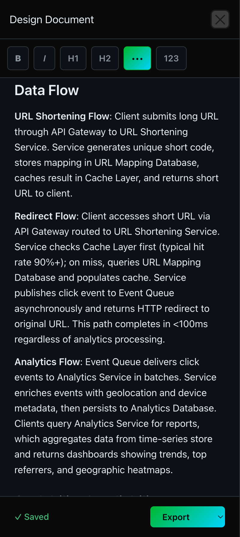 Data Flow section describing how data moves through the system
